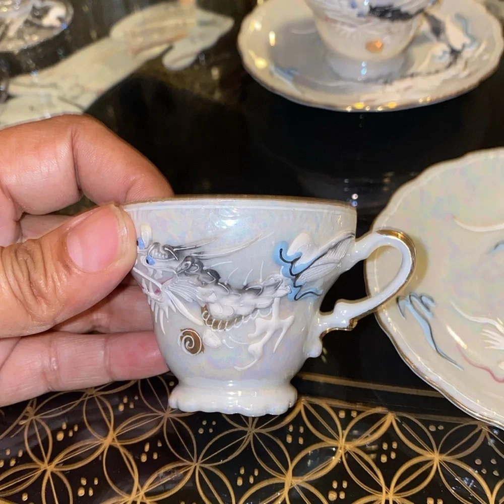Vintage Luster Dragon Tea Set 4 Cups, 6 Saucers, Tea Pot/Creamer/Sugar Japan